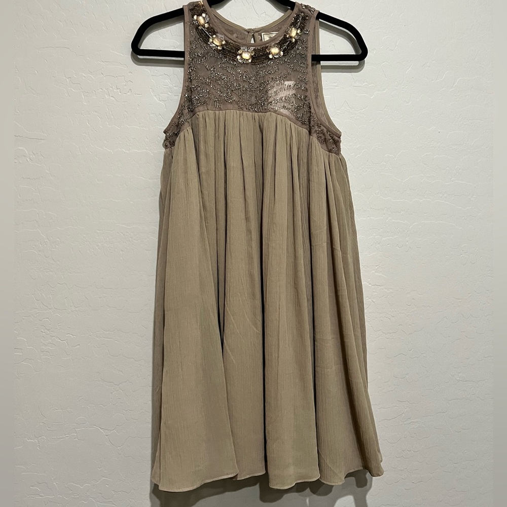 Anthropologie Moulinette Soeurs Taupe Chiffon Babydoll Dress, Size 6